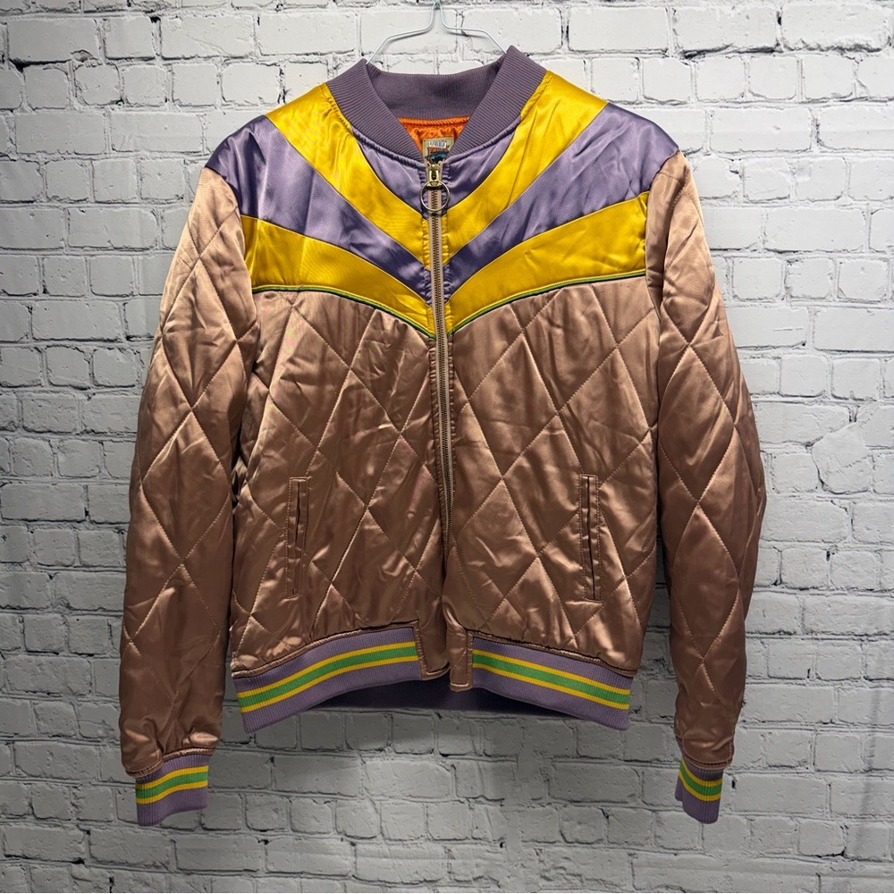 Vintage-Inspired Quilted Bomber Jacket multicolor size L